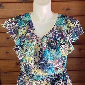 Esprit Floral Ruffle Neck Dress